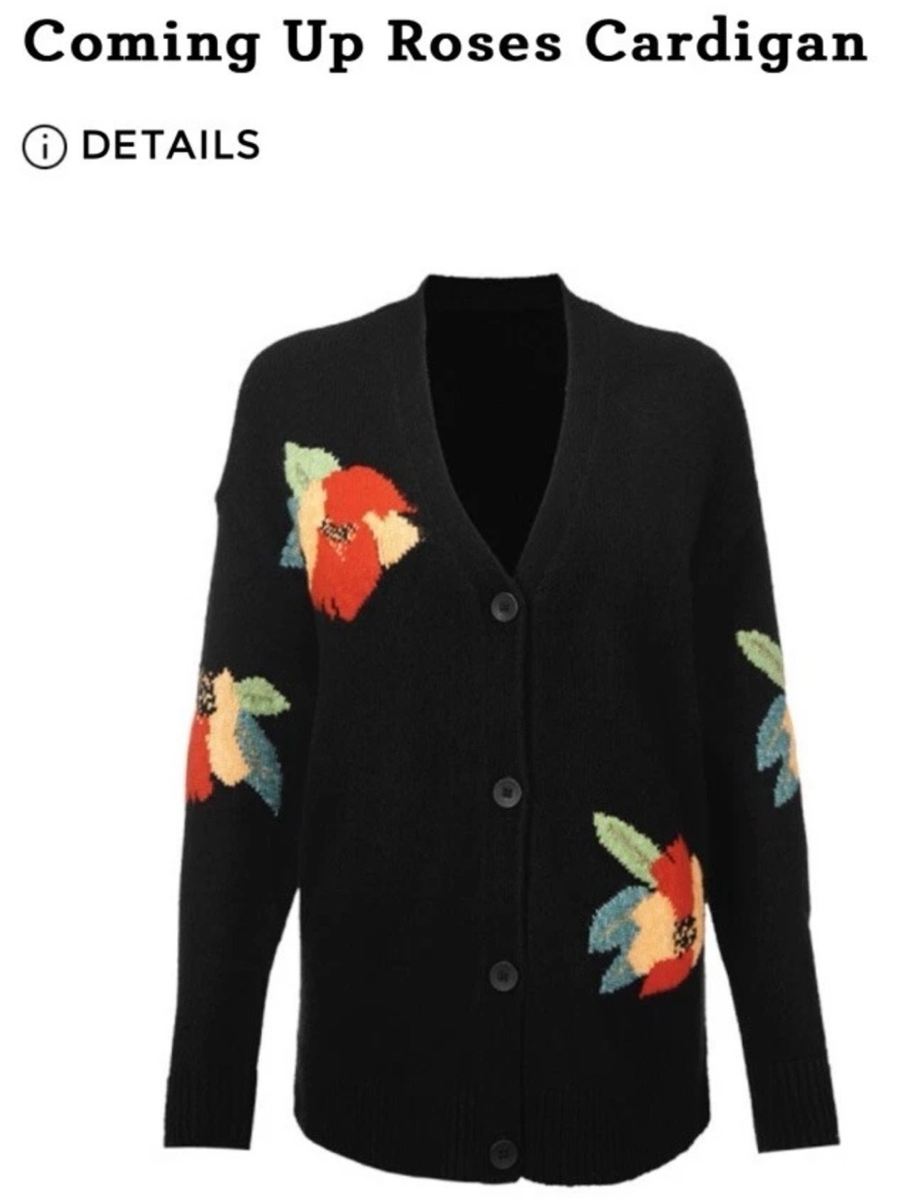 Cabi Coming Up Roses Black Floral Cardigan women’s sz Small